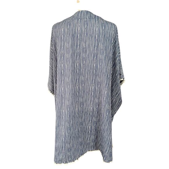 Mudpie Women's Blue White Striped Boho Flowy Sheer Open Cardigan Cover Up Sz OS - Picture 3 of 4